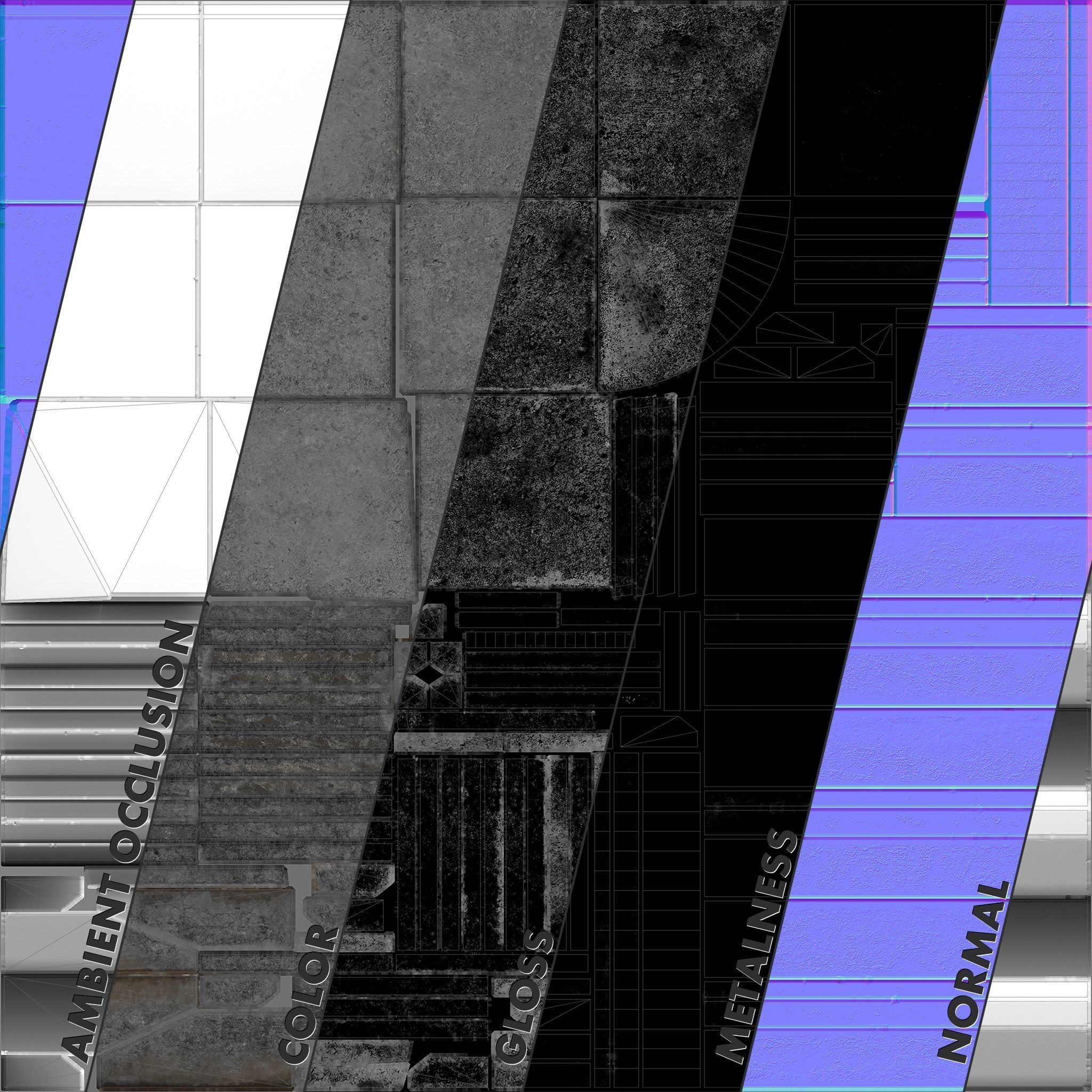 Sidewalk - Modular Set 1  Color Options Low-poly 3D model_14