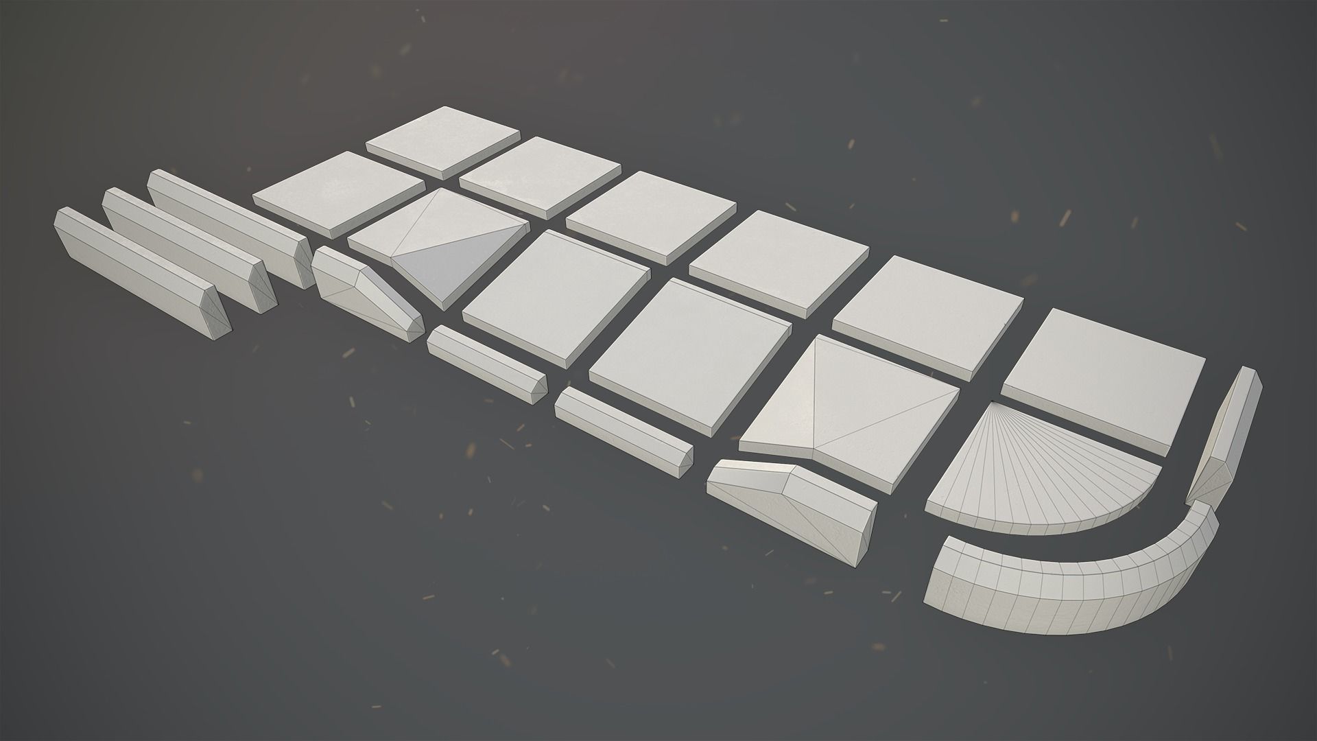 Sidewalk - Modular Set 1  Color Options Low-poly 3D model_17