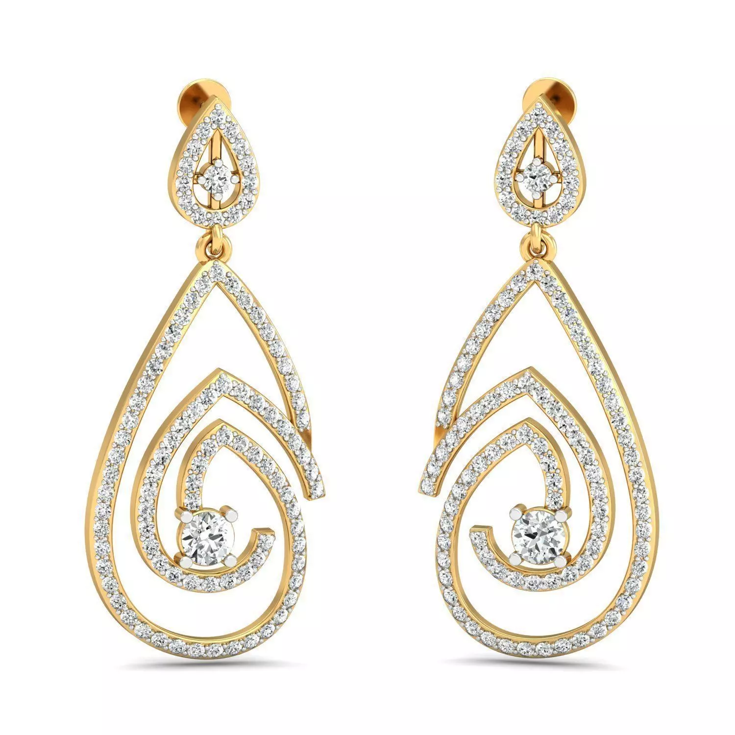 Drop Shaped Drop Earrings With Diamonds  4 3D print model_0