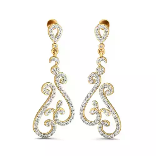 Floral Design Drop Earrings With Diamonds  1