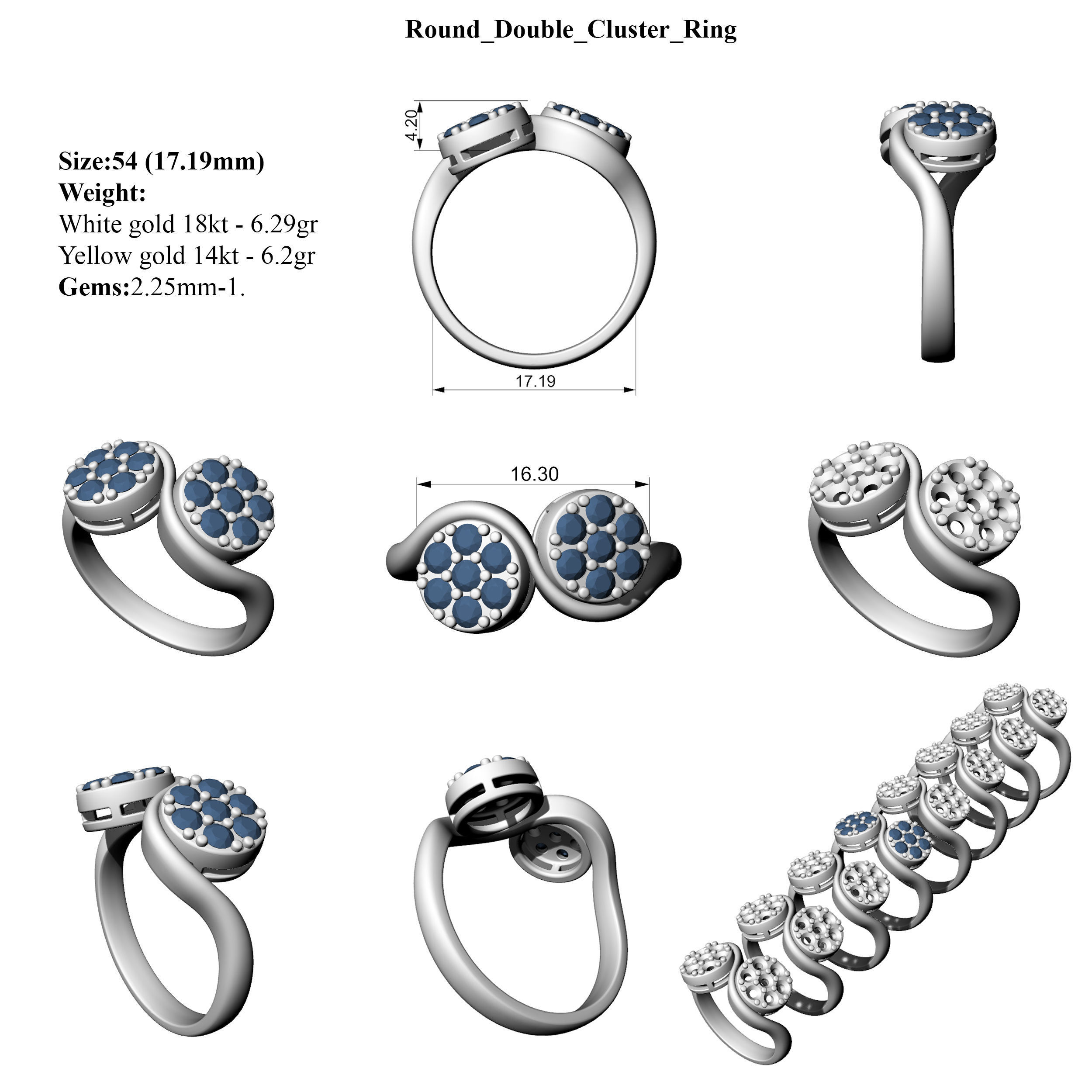 Round Double Cluster Ring All Size 3D print model_6