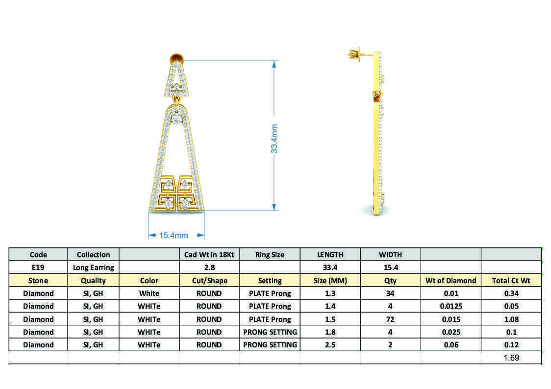 Triangle Shaped Drop Earrings With Diamonds  2 3D print model_3
