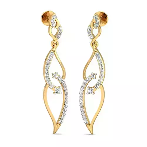 Leaf Design Drop Earrings With Diamonds 