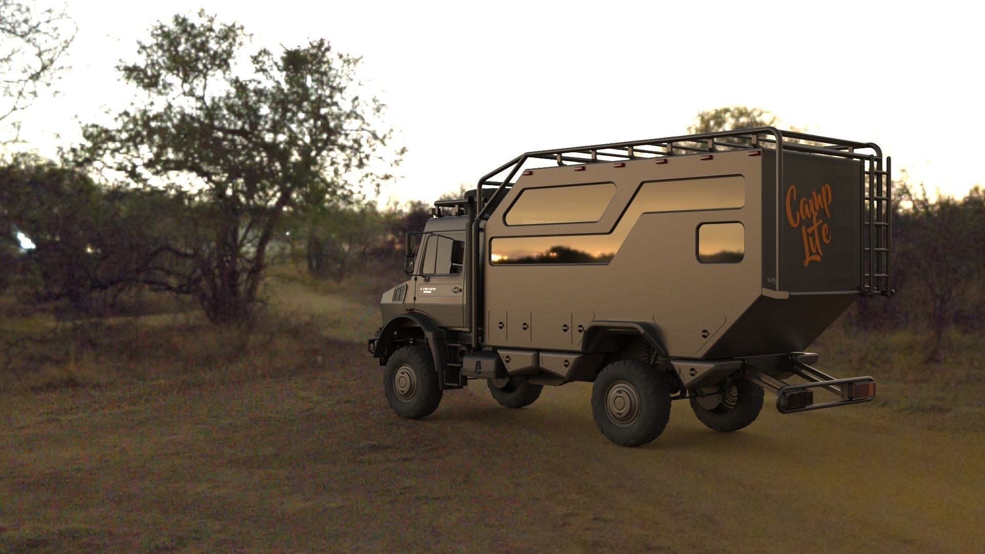 Mercedes Unimog Luxury Caravan Low-poly 3D model_1
