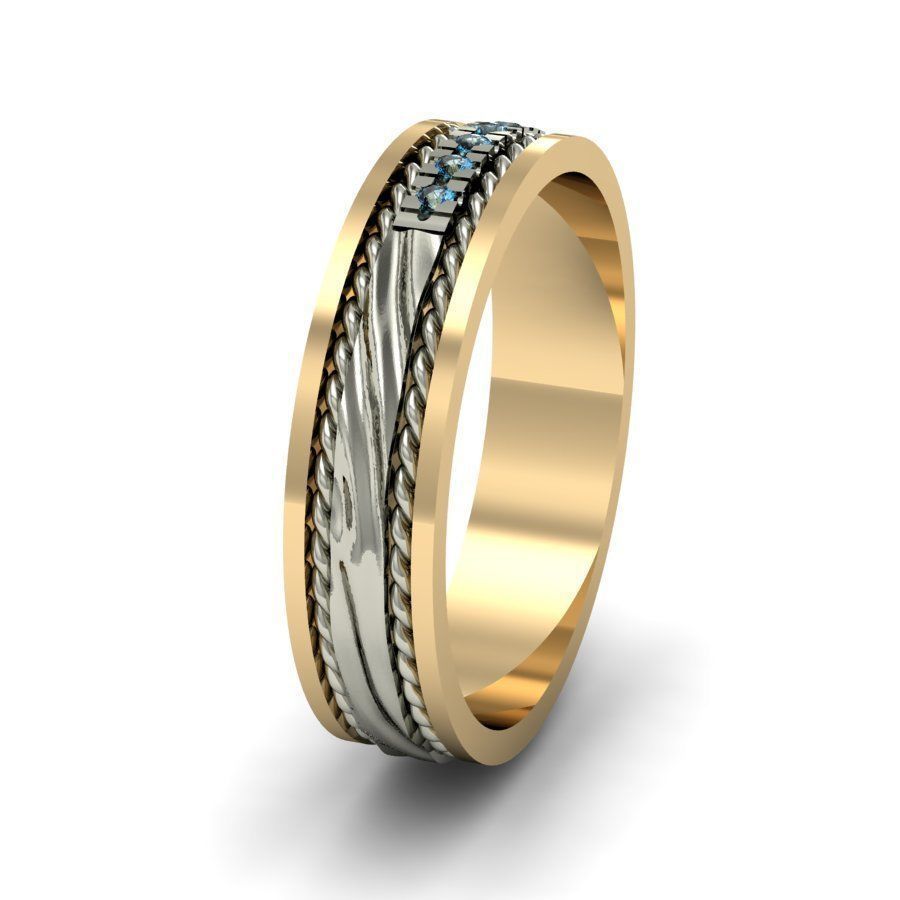 wave wedding ring  with gems    3D print model_2