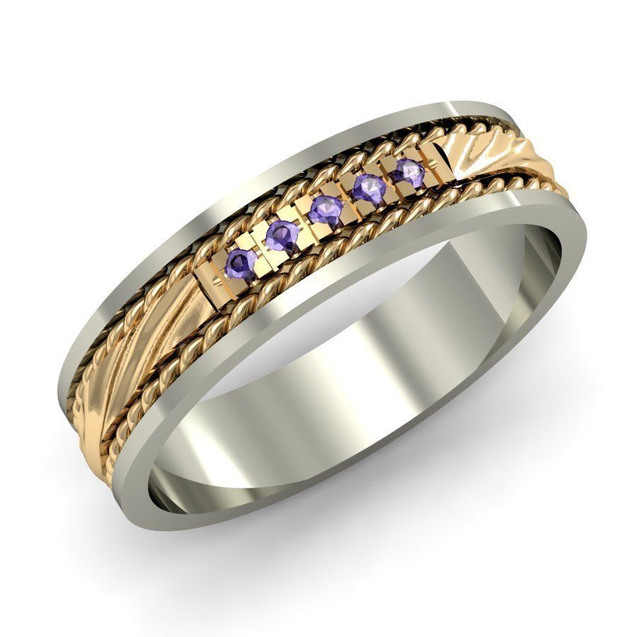 wave wedding ring  with gems    3D print model_1