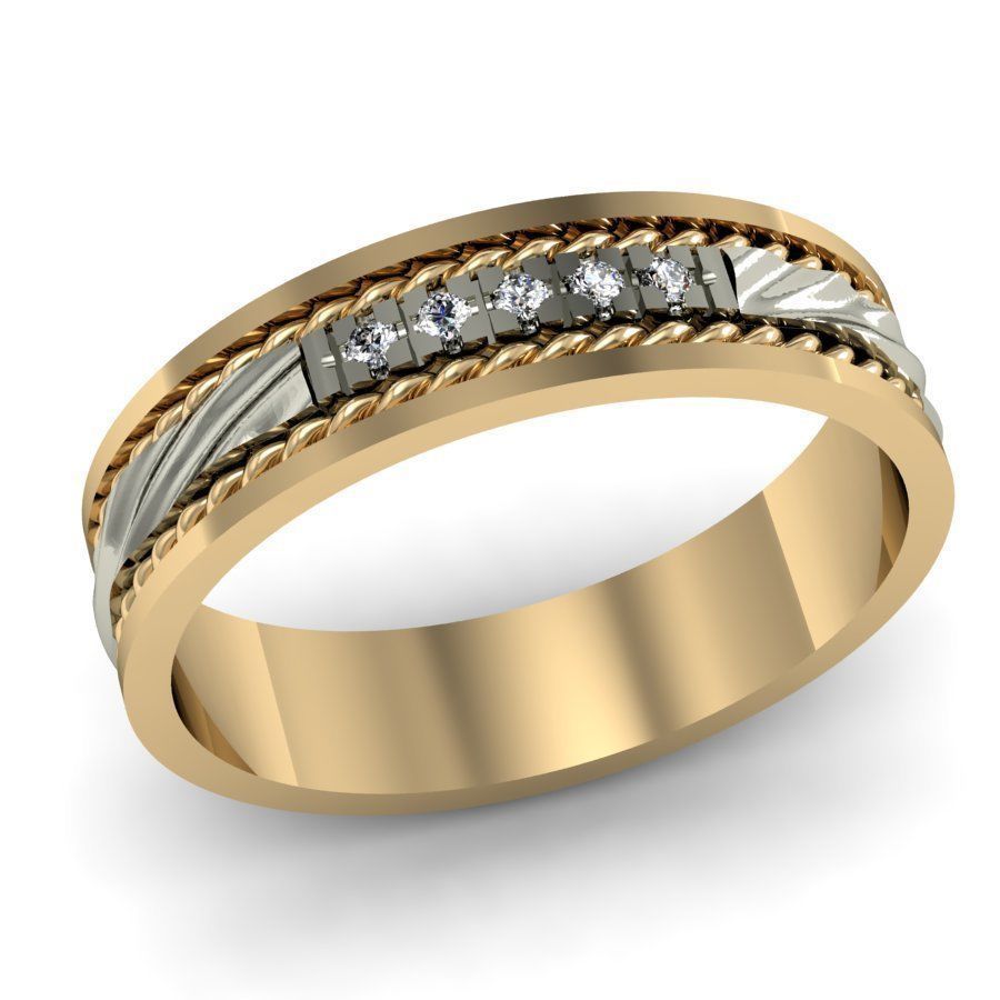 wave wedding ring  with gems    3D print model_4