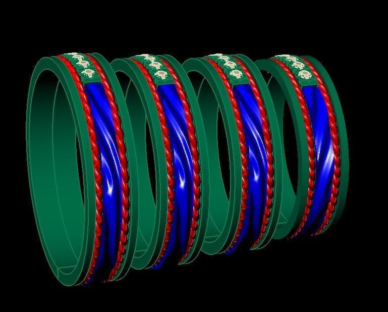 wave wedding ring  with gems    3D print model_5