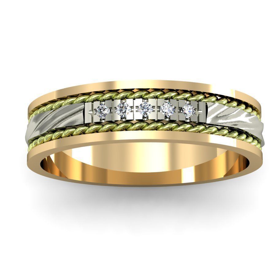 wave wedding ring  with gems    3D print model_3