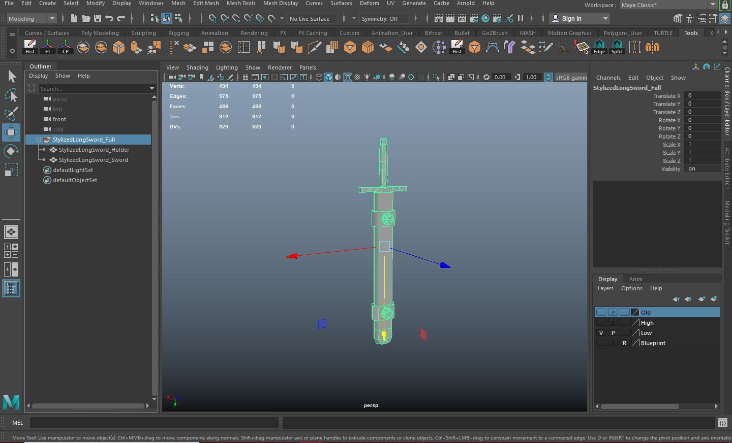 Stylized Long Sword Handpainted Low-poly 3D model_1