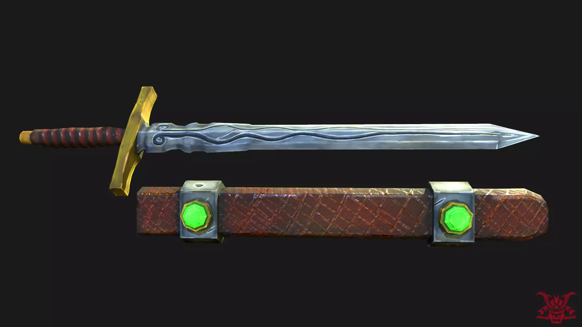 Stylized Long Sword Handpainted Low-poly 3D model_0