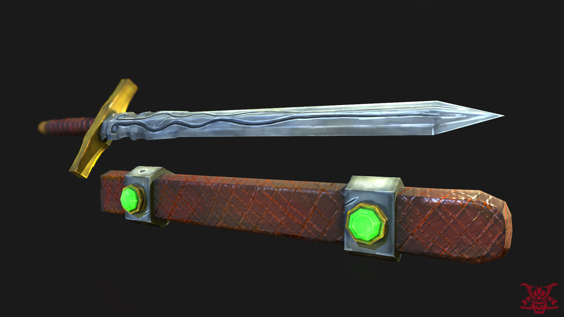 Stylized Long Sword Handpainted Low-poly 3D model_7