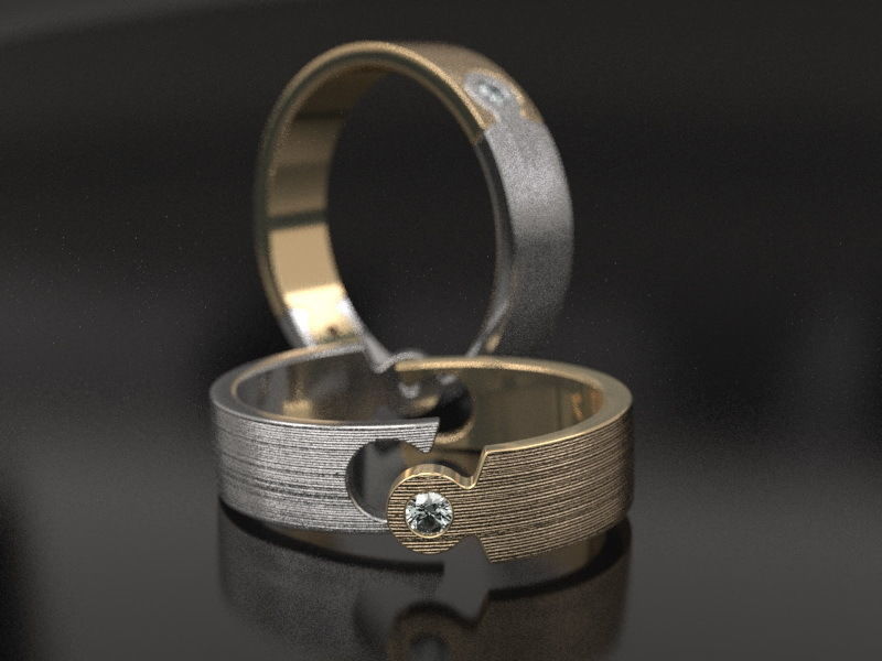 Puzzle wedding rings - original 3D print model_7