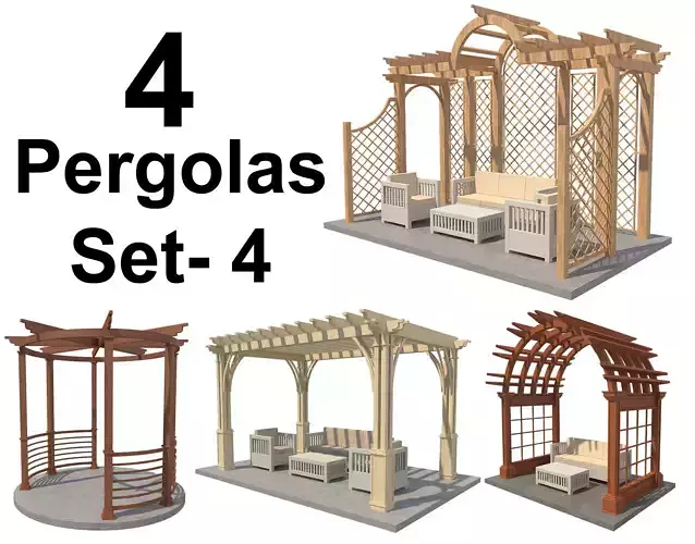 Pergolas Set 4 wooden pergola with furniture