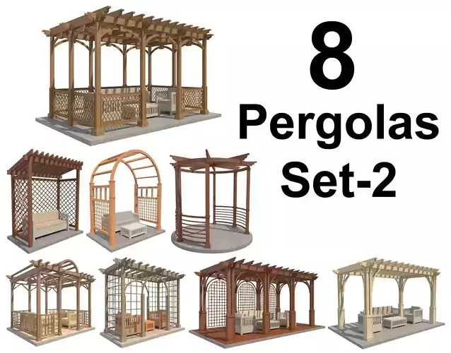 8 Pergolas Set 2 wooden arbour with sofa and chairs