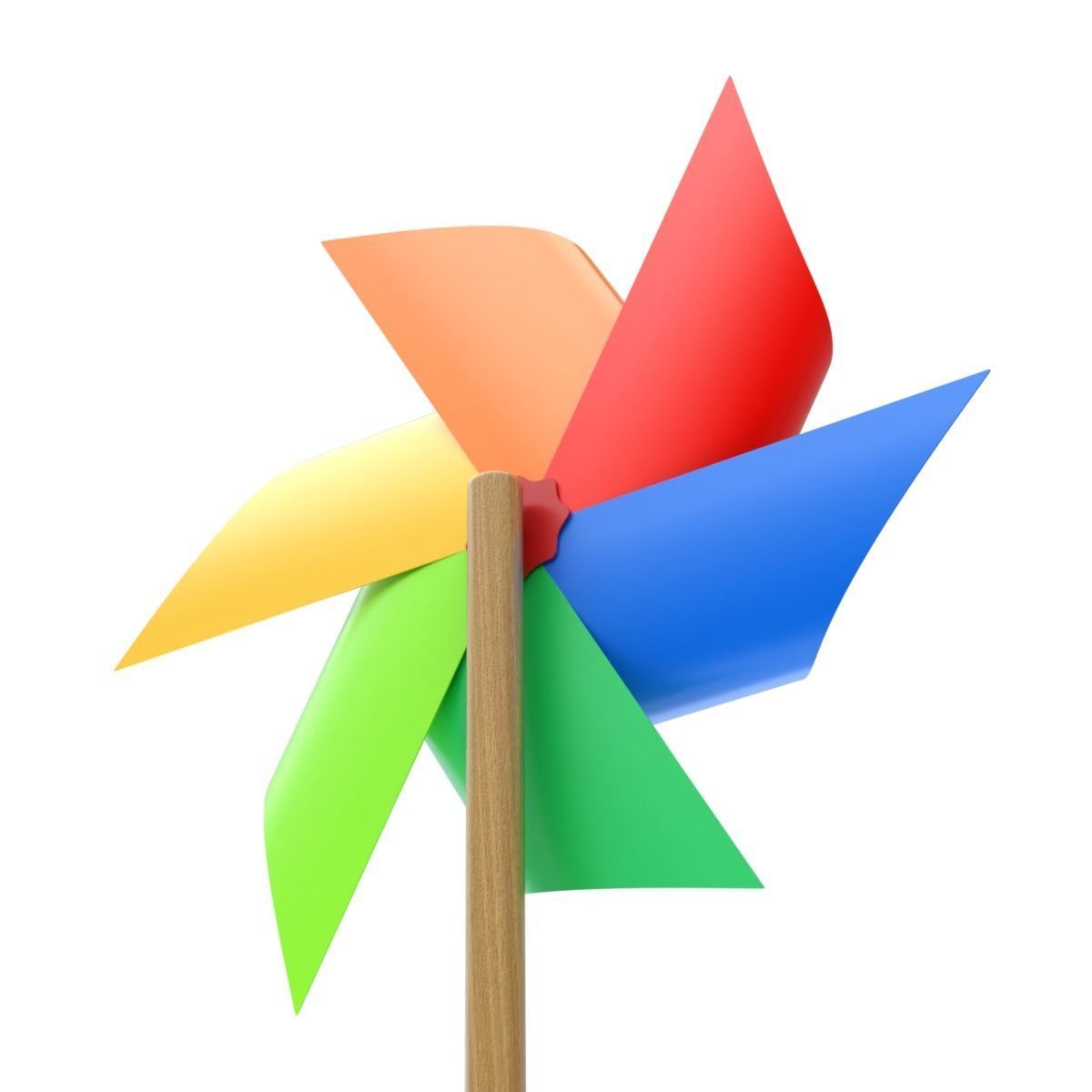 Pinwheel three colorful pinwheels on wooden stick 3D model_8