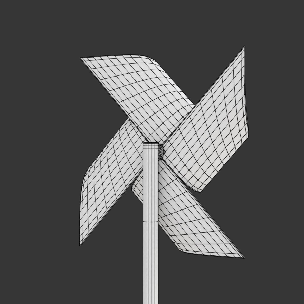 Pinwheel three colorful pinwheels on wooden stick 3D model_17