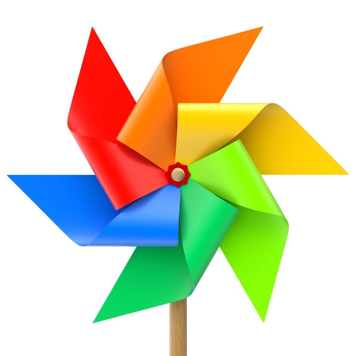 Pinwheel three colorful pinwheels on wooden stick 3D model_10