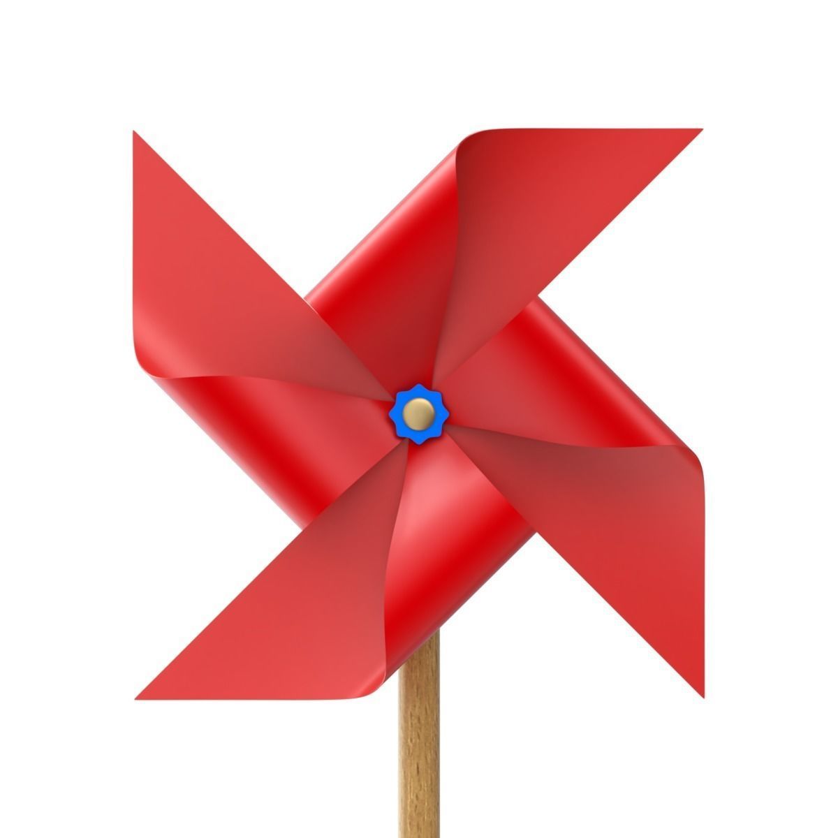 Pinwheel three colorful pinwheels on wooden stick 3D model_9