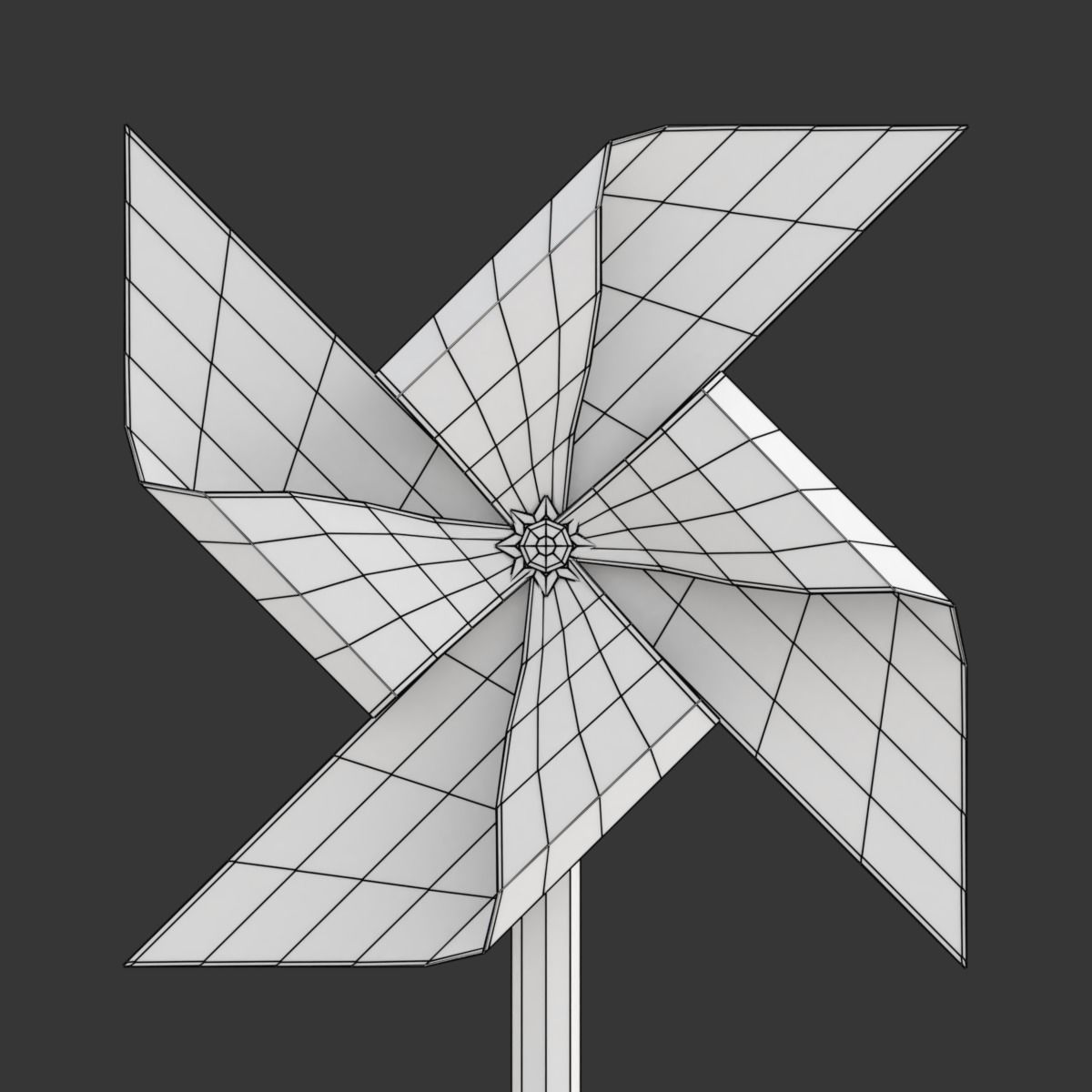 Pinwheel three colorful pinwheels on wooden stick 3D model_16