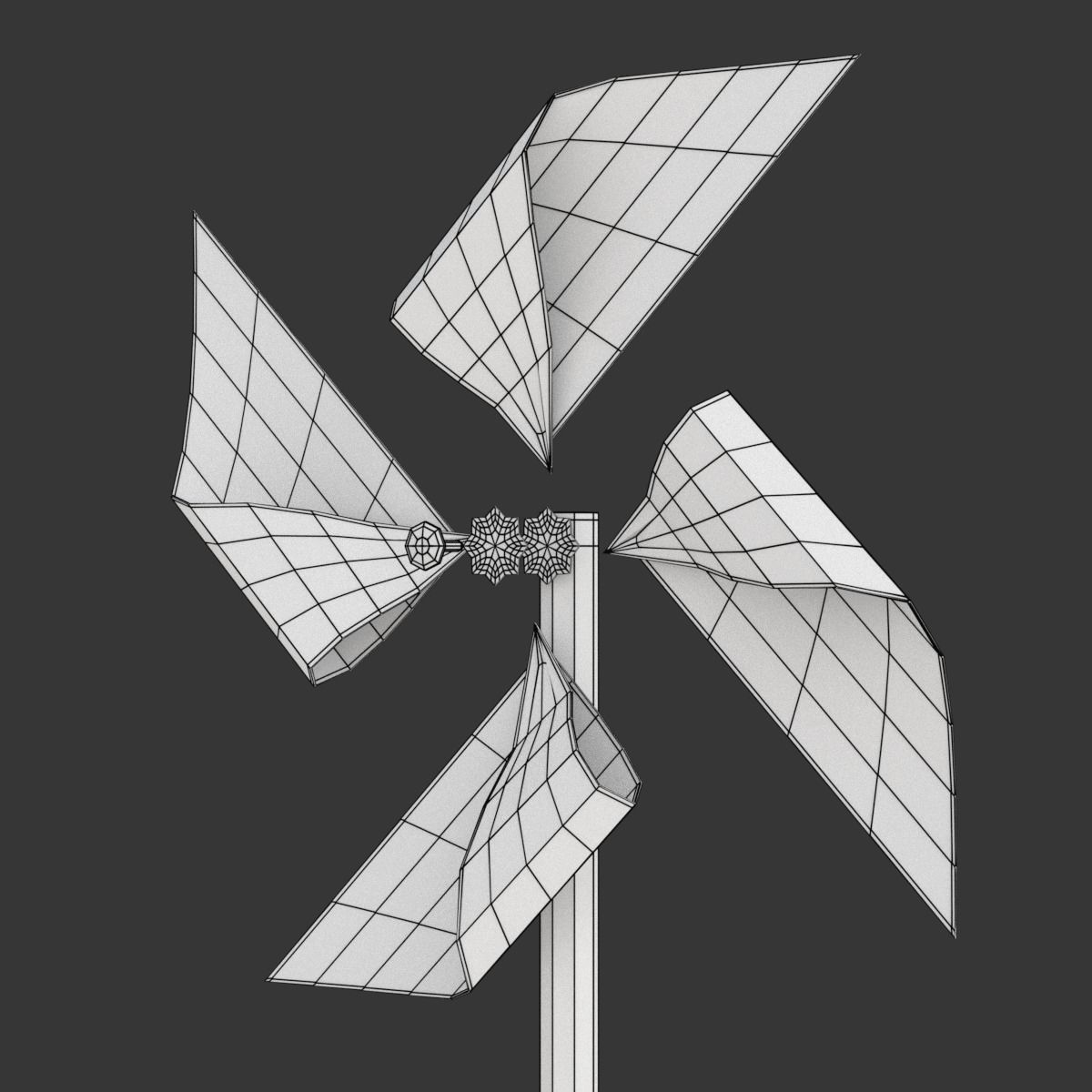 Pinwheel three colorful pinwheels on wooden stick 3D model_15