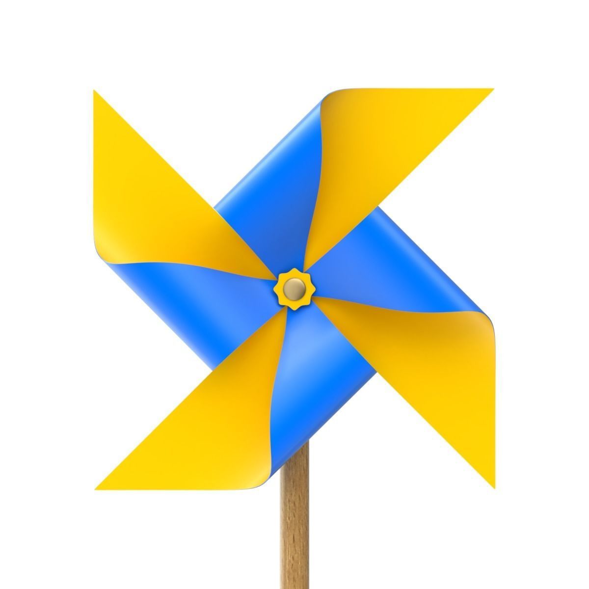 Pinwheel three colorful pinwheels on wooden stick 3D model_6