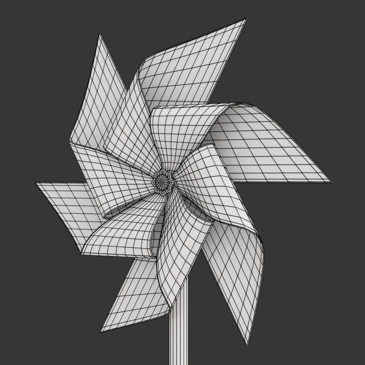 Pinwheel three colorful pinwheels on wooden stick 3D model_19