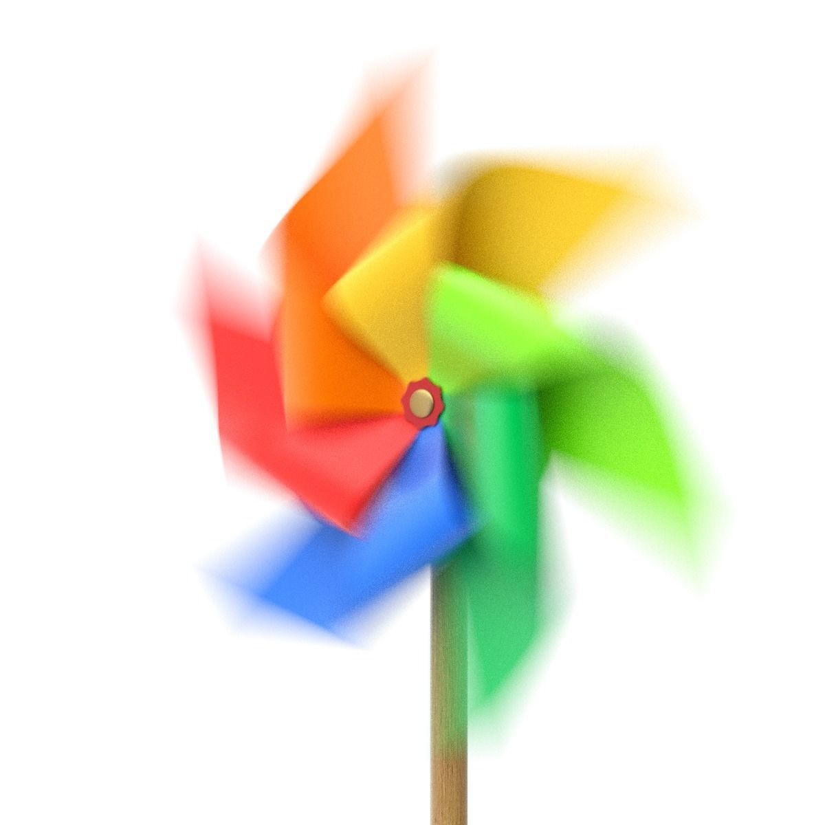 Pinwheel three colorful pinwheels on wooden stick 3D model_5