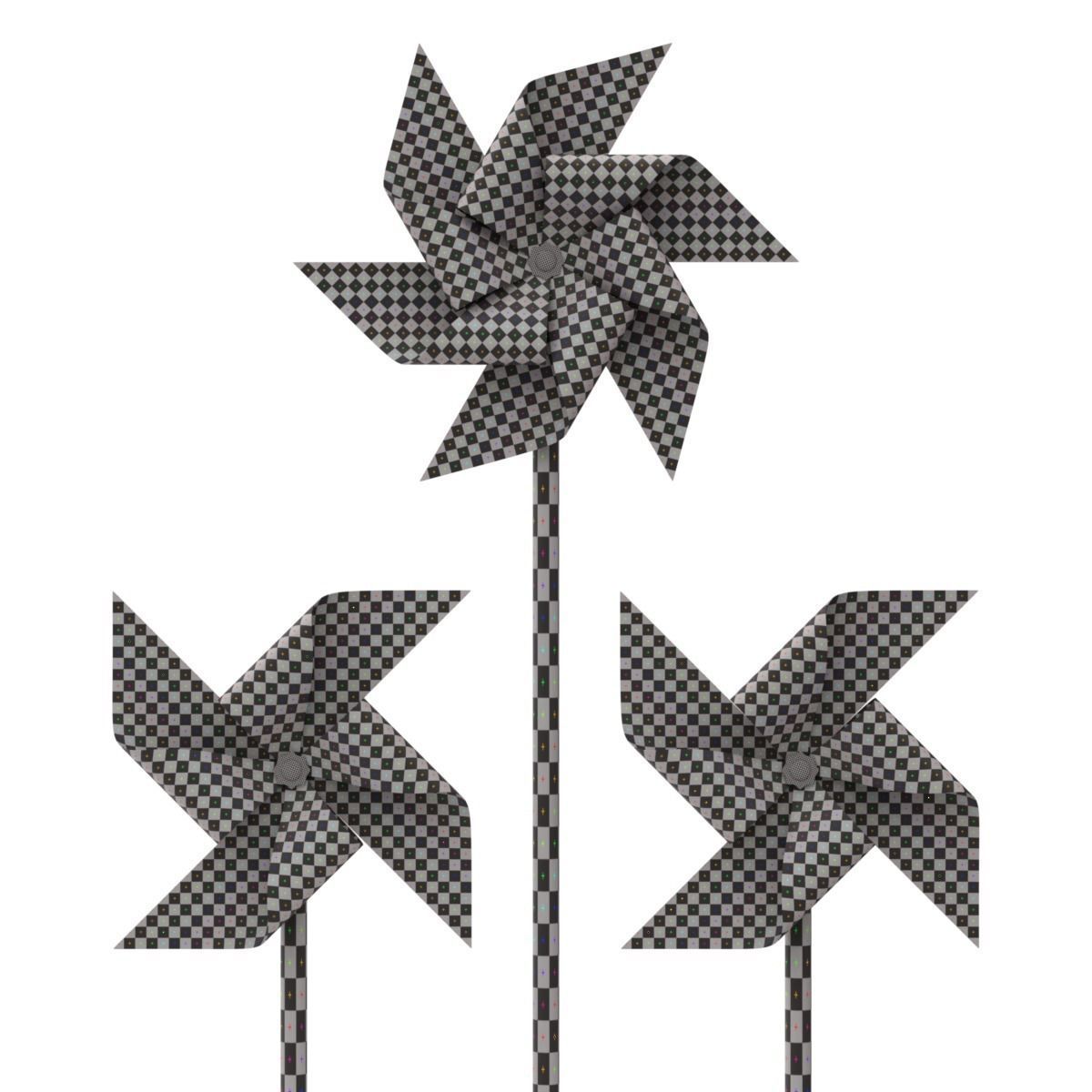 Pinwheel three colorful pinwheels on wooden stick 3D model_11