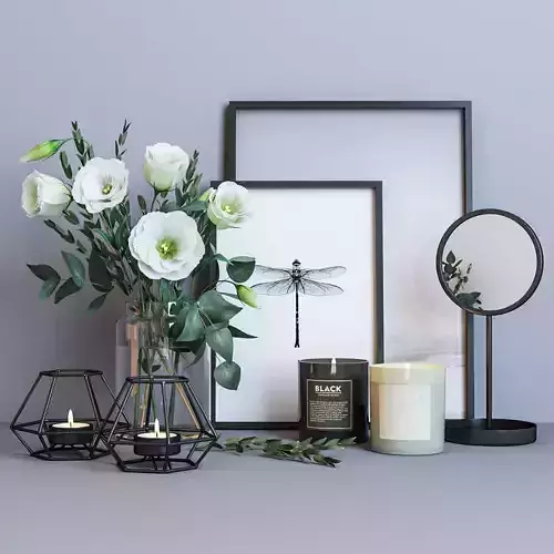 Decorative set flowers in vase on table