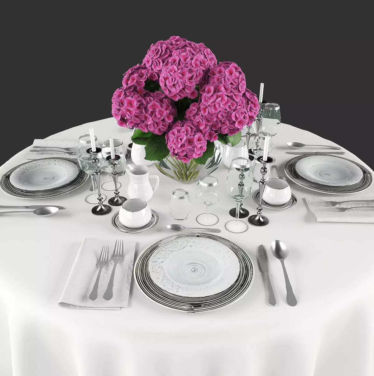 Dining table with table setting 3d models Low-poly 3D model_0