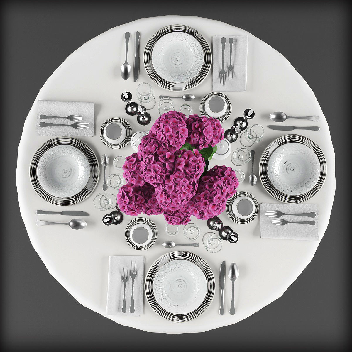 Dining table with table setting 3d models Low-poly 3D model_1