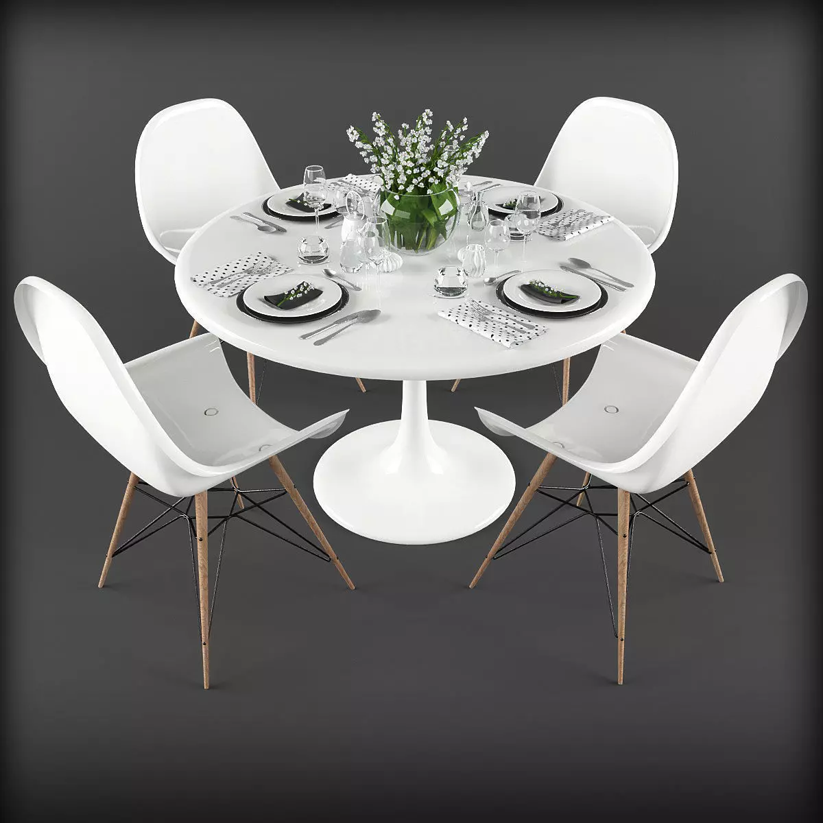 Dining table and chairs 3D model  Low-poly 3D model_0