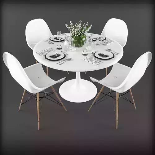 Dining table and chairs 3D model  Low-poly 3D model