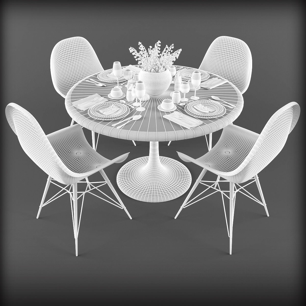 Dining table and chairs 3D model  Low-poly 3D model_2