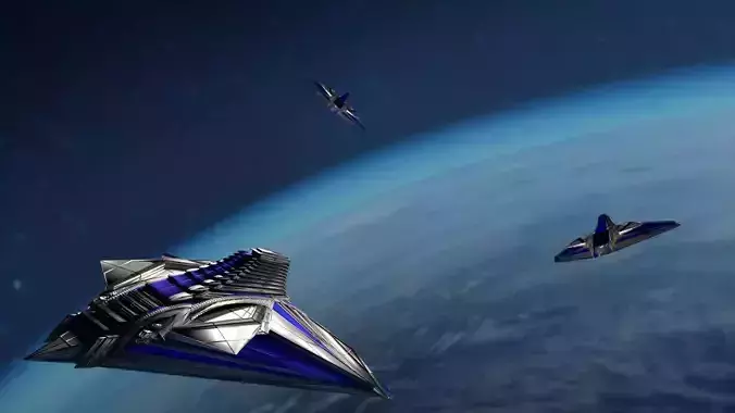 Spaceship flying in night sky 3D model