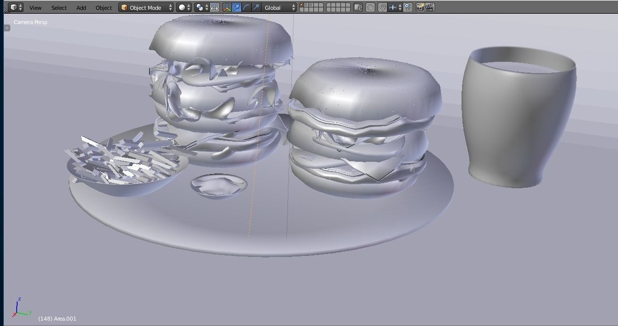 Burgers and french fries 3D model_1