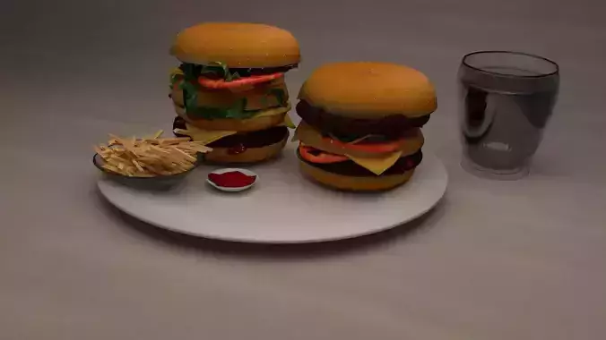 Burgers and french fries 3D model