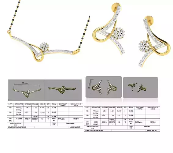 Golden Jewellery Set With Diamonds 