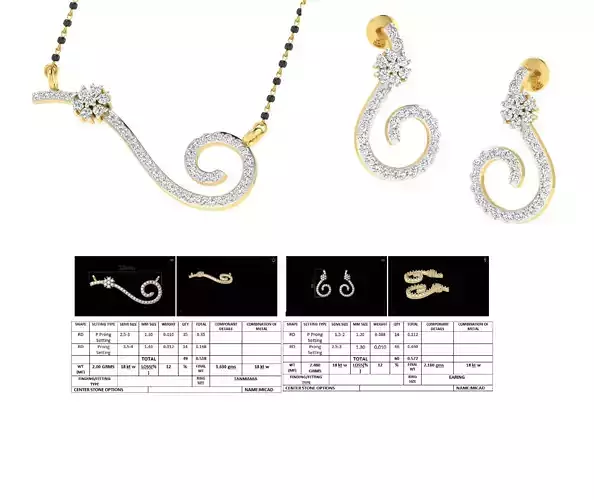 Golden Spiral Jewellery Set With Diamonds 