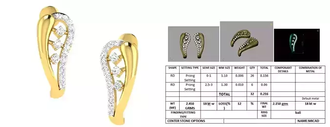 Golden Ear Studs With Diamonds 