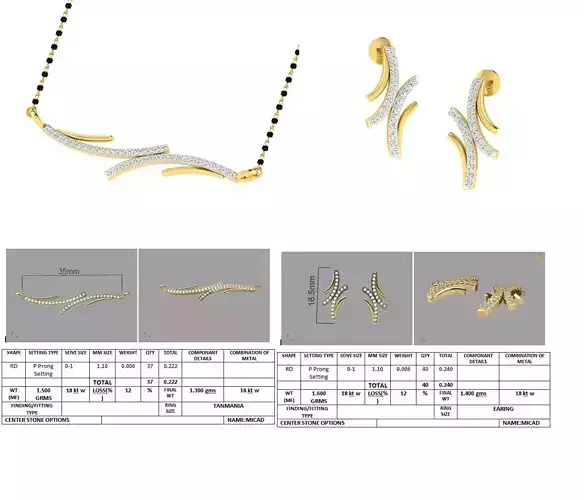 Golden Jewellery Set With Diamonds  6