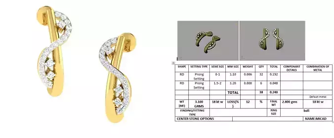 Golden Ear Studs With Diamonds  3