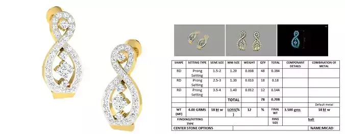 Infinity Loop Shaped Earrings With Diamonds 