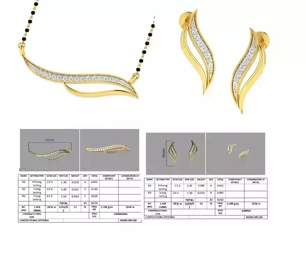 Golden Jewellery Set With Diamonds  13