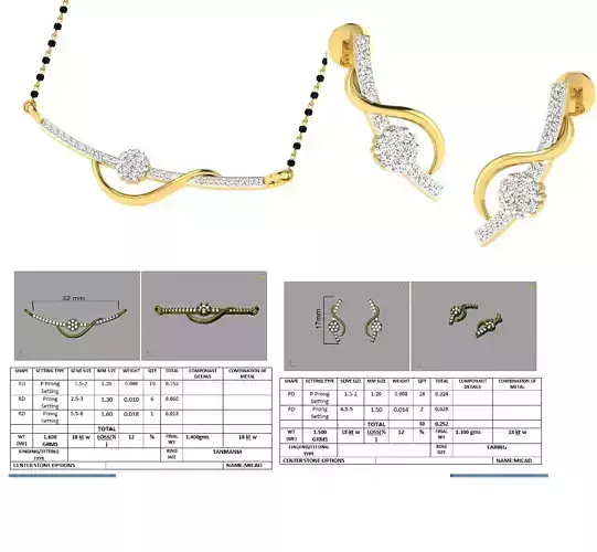 Golden Jewellery Set With Diamonds  14