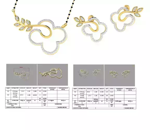 Flower Shape Jewellery Set With Diamonds 