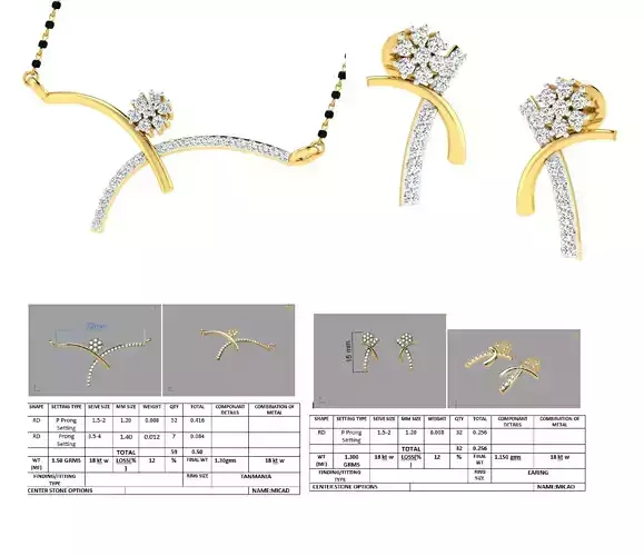 Golden Jewellery Set With Diamonds  15