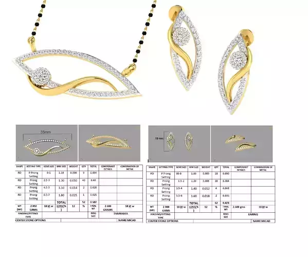Leaf Design Jewellery Set With Diamonds 
