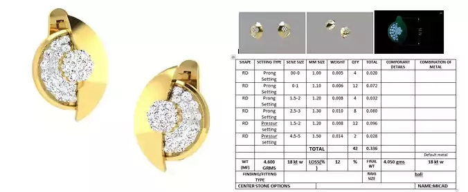 Golden Round Ear Studs With Diamonds 1